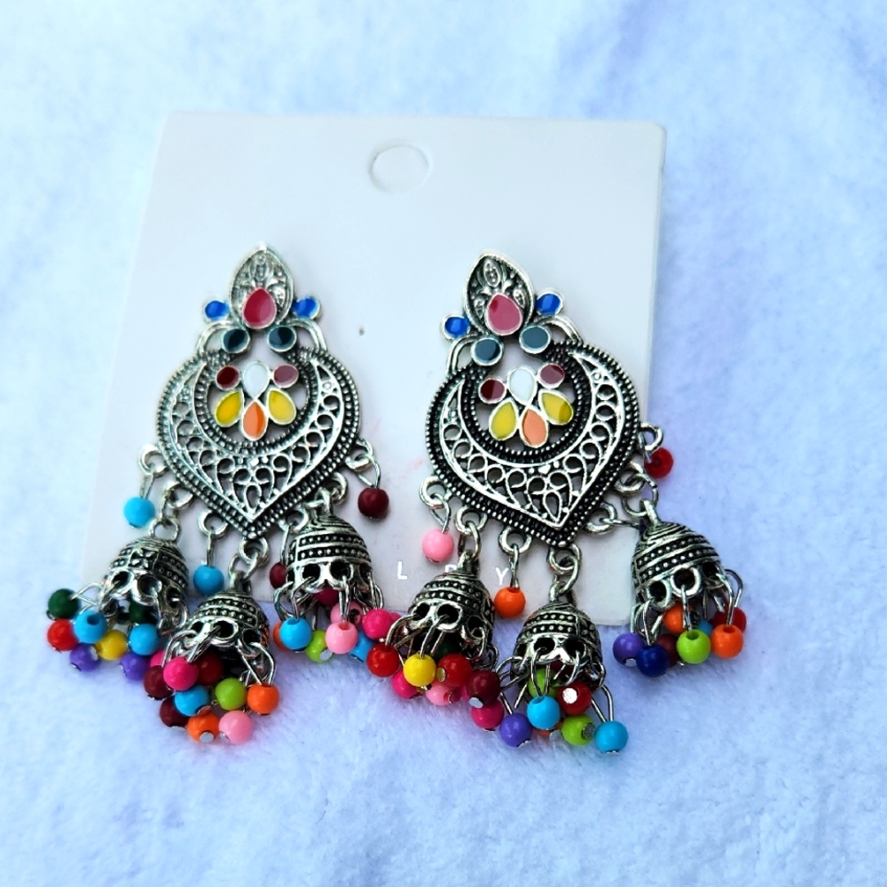 Colorful Silver Chandelier Earrings